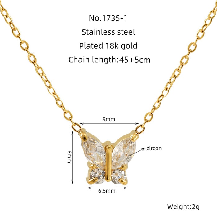 1 Piece Simple Series Simple Butterfly Stainless Steel  Gold Color Zircon Women's Pendant Necklaces Picture3